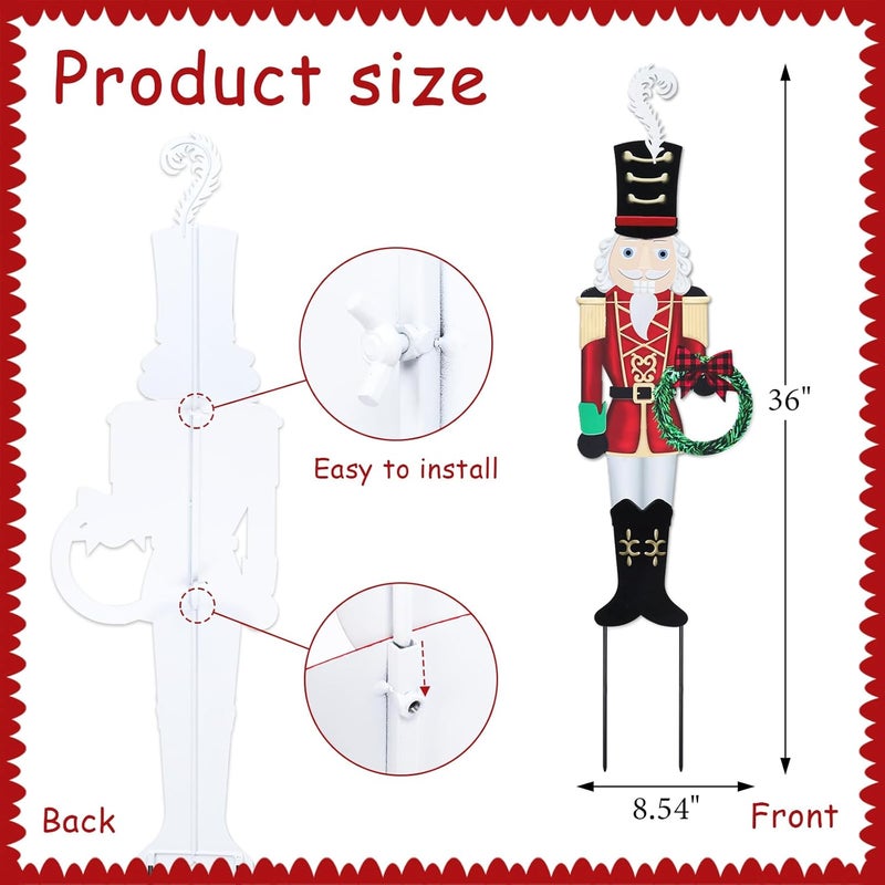 VCUTEKA Christmas Yard Sign Decorations Outdoor Christmas Nutcracker Wreath Yard Signs with Metal Stakes for Xmas Holiday Party Lawn Sign Garden Decor Outdoor Yard Signs - Image 2